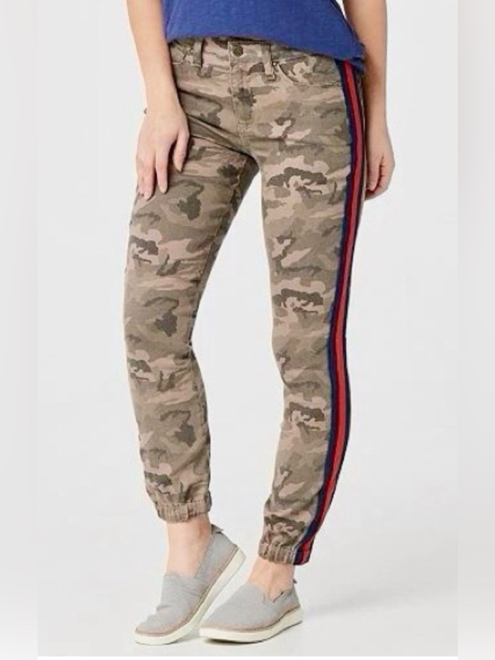 Laurie Felt Camo Joggers with Red & Navy Side Stripes